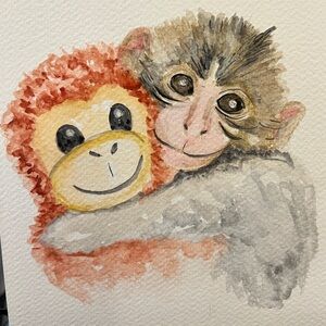 Original hand, painting, illustration punch, the monkey, watercolor wall art